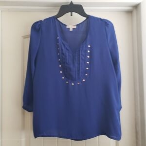 GB Royal Blue Blouse Top With Metallic Details Size Small